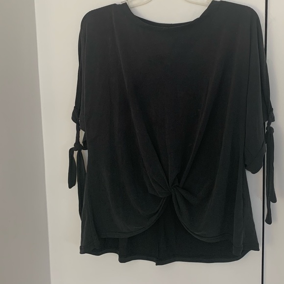 She+Sky Charcoal Grey Cold Shoulder Top With Ties - Picture 3 of 10